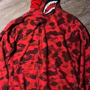 Bape Red Camo Shark Hoodie